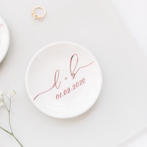 Custom Initial Ring Dish, Personalized Wedding Keepsake, Bride Groom Gift, Engagement Party Jewelry Tray image 3