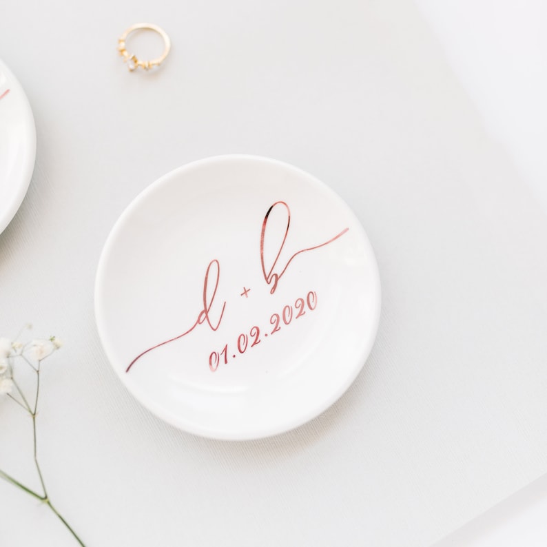 Custom Initial Ring Dish, Personalized Wedding Keepsake, Bride Groom Gift, Engagement Party Jewelry Tray image 3
