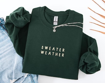 Sweater Weather Sweatshirt, Fall Aesthetic Crewneck, Cozy Autumn Season Gift, Minimalist Pumpkin Patch Outfit, Oversized Comfy Fall Sweater