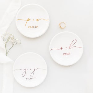 Custom Initial Ring Dish, Personalized Wedding Keepsake, Bride Groom Gift, Engagement Party Jewelry Tray image 8