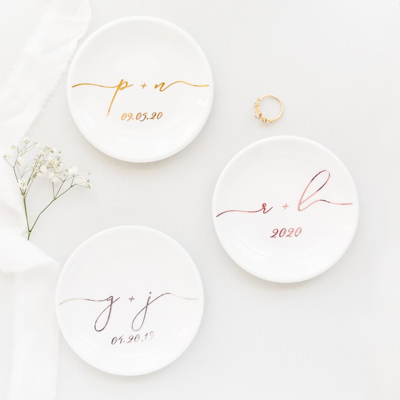 Custom Initial Ring Dish, Personalized Wedding Keepsake, Bride Groom Gift, Engagement Party Jewelry Tray image 8