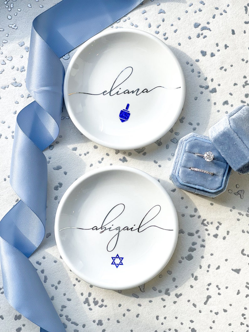 Personalized Hanukkah Holiday Gift for Her, Star of David Hanukkah Dreidel Ring Dish, Chanukah Jewelry Dish Gift, Jewish Holiday Gift image 7