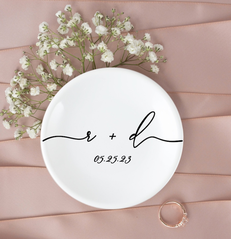 Custom Initial Ring Dish, Personalized Wedding Keepsake, Bride Groom Gift, Engagement Party Jewelry Tray image 4