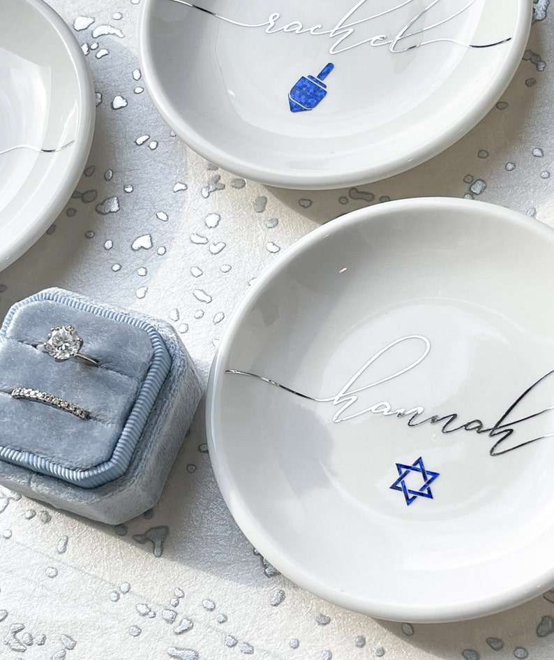 Personalized Hanukkah Holiday Gift for Her, Star of David Hanukkah Dreidel Ring Dish, Chanukah Jewelry Dish Gift, Jewish Holiday Gift image 9