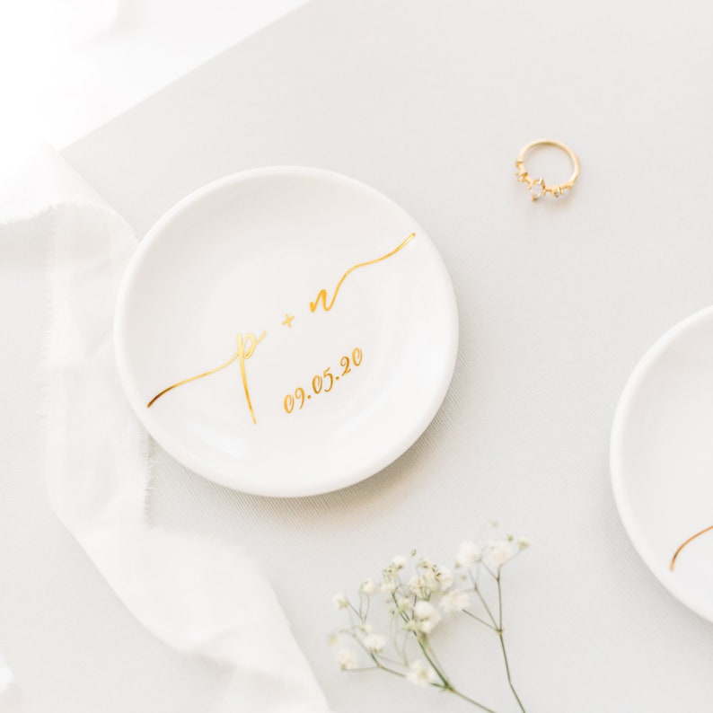 Custom Initial Ring Dish, Personalized Wedding Keepsake, Bride Groom Gift, Engagement Party Jewelry Tray image 10