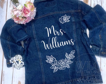 Bride Denim Jacket, Personalized Custom Wedding Jean Jacket, Denim Bride Jean Jacket, MRS Jacket, Bride to Be Gift, Bridal Shower Gift Ideas