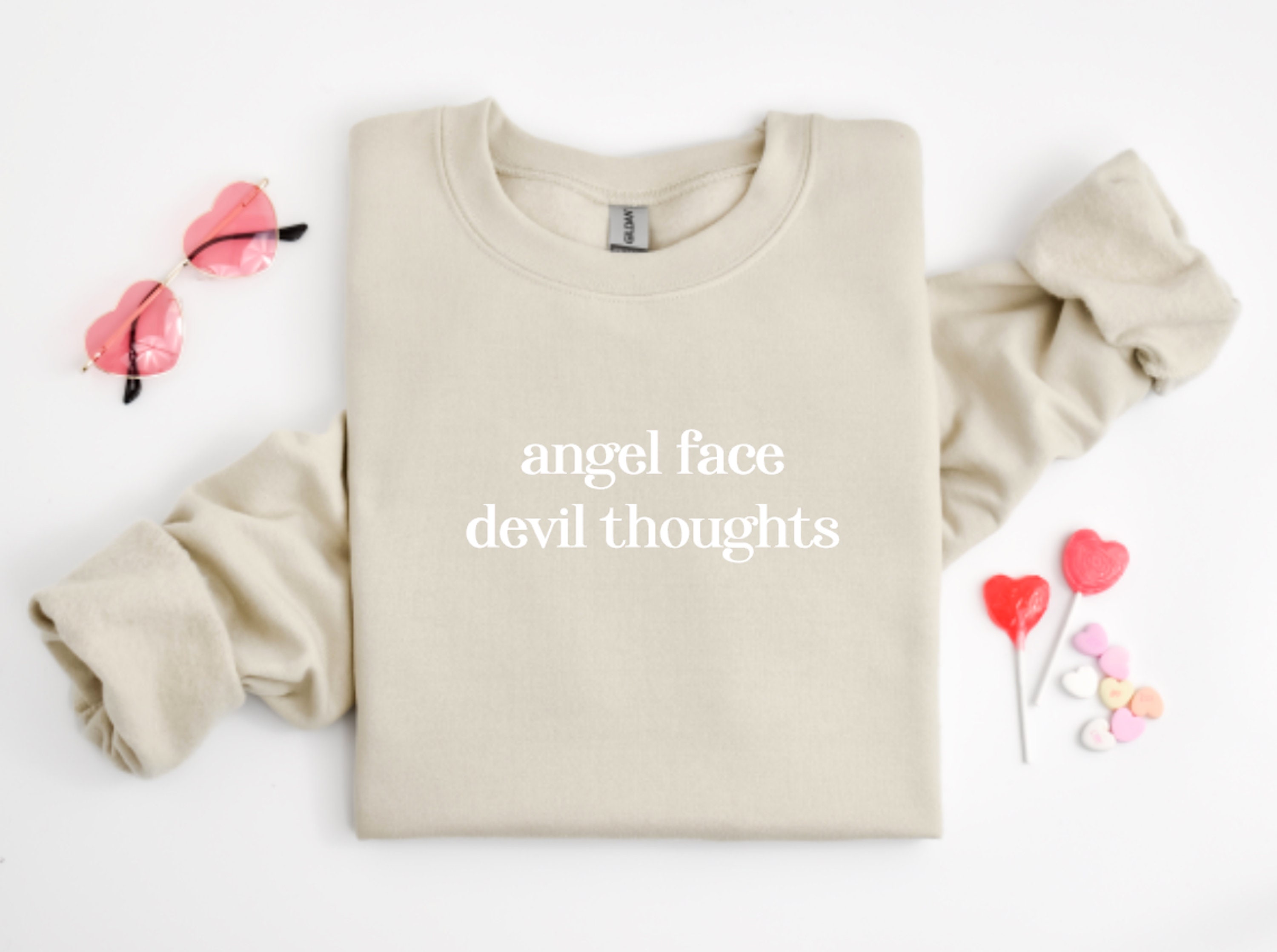 Angel Face Devil Thoughts Valentines Day Gift for Women Present Sweatshirt for Her Girlfriend Gift Valentines Galentines Gift for Her