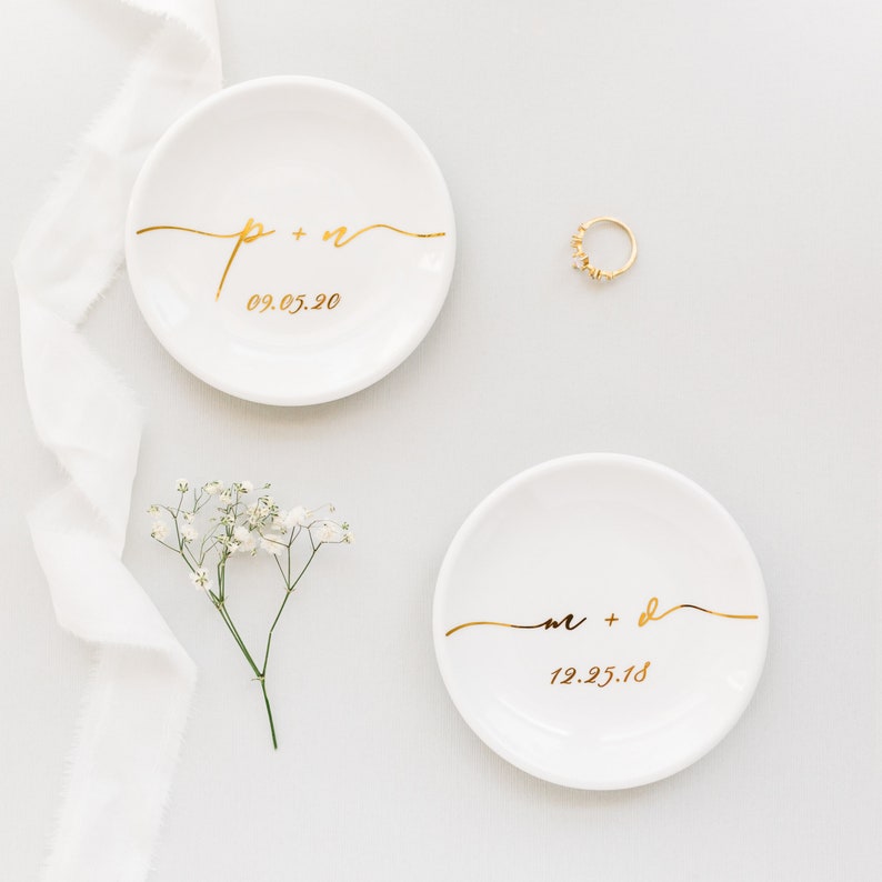 Custom Initial Ring Dish, Personalized Wedding Keepsake, Bride Groom Gift, Engagement Party Jewelry Tray image 7