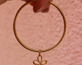 Gold-plated stainless steel flower tassel bangle bracelet