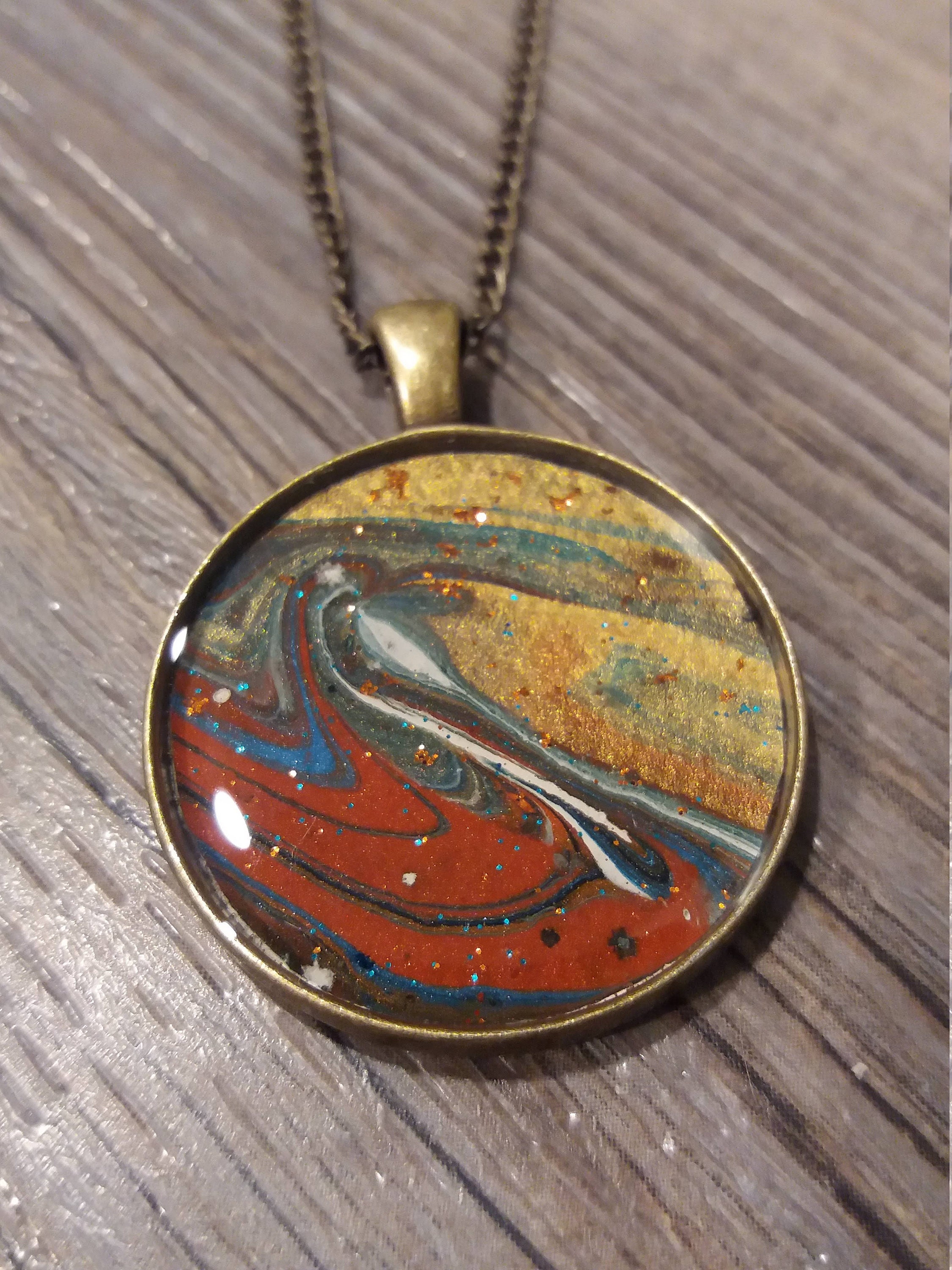 Red and Gold Pendant Necklace Etsy