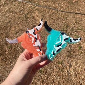 Aztec Bull Skull Cow Print Car Freshie, Western Car FRESHIES, Aroma Bead Car Scents