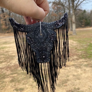 Bull Skull Car Freshie, Aztec Bull Car Freshie, Car Scent, Car Freshener, Aroma Bead Car Scents, Fringe Car Freshie