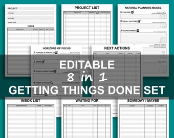 Getting Things Done (GTD) - 8 in 1 Bundle Editable Printable