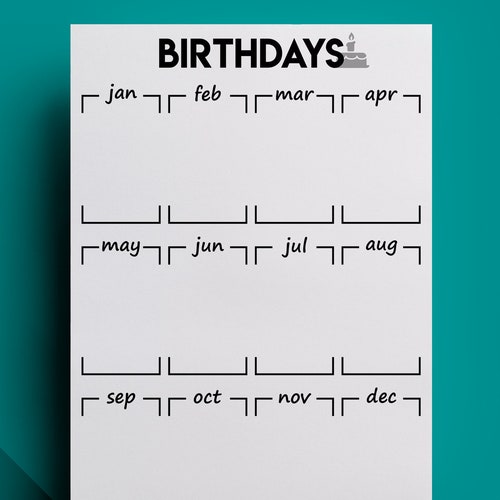 Printable Birthday Calendar Template Birthday List Perpetual | Etsy