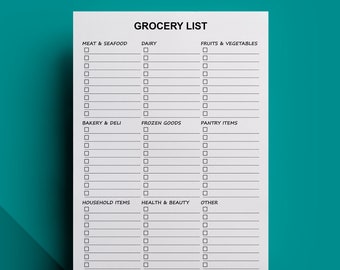 Grocery List Editable Printable