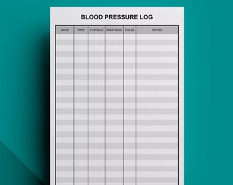 Blood Pressure Log Editable Printable - Shading Rows