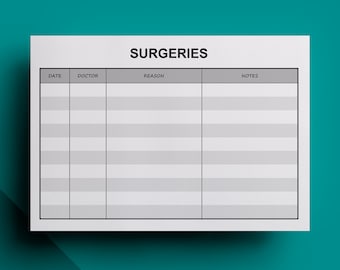 Surgeries List Editable Printable