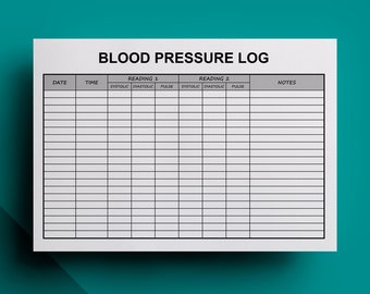 Blood Pressure Log Editable Printable - Two Readings - Lines