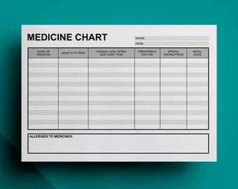 Medicine Chart and Allergies Editable Printable