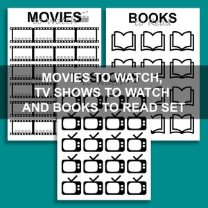 Movies and TV Shows Watch list and Books to Read list - 3 in 1 Bundle - Printable Template