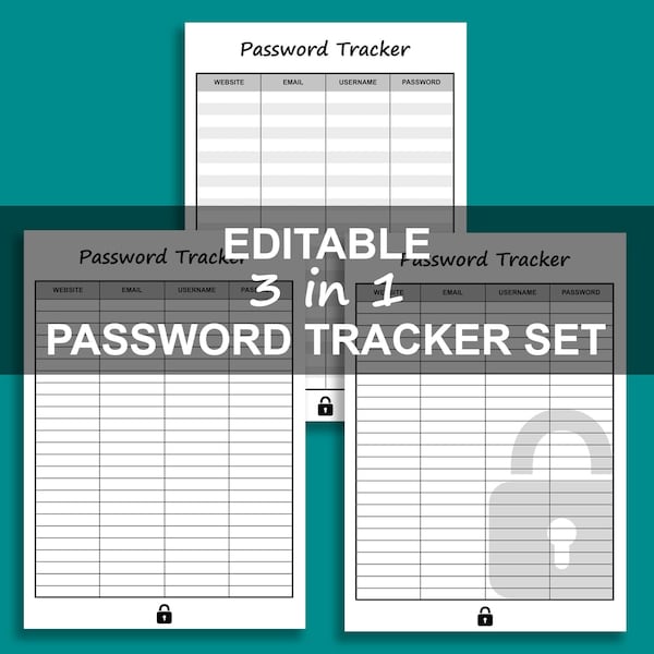 Password Tracker 3 in 1 Bundle Editable Printable