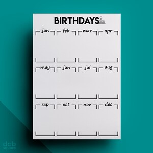 Birthdays Reminder Printable Template