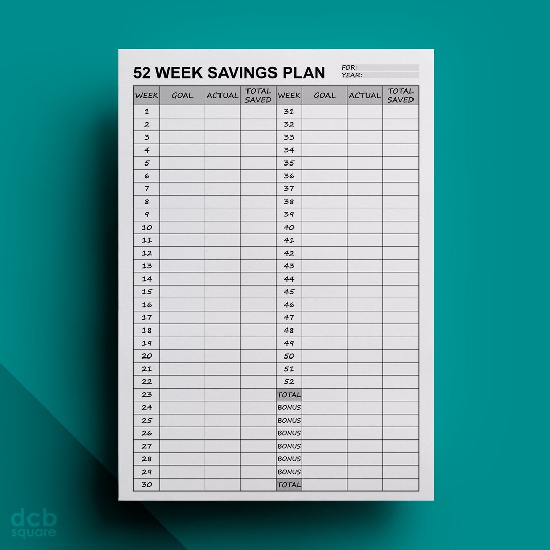 52 Week Savings Plan Editable Printable - Etsy
