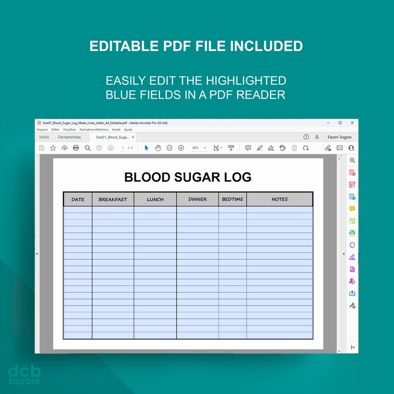 Blood Sugar Log Editable Printable - Breakfast, Lunch Dinner and ...