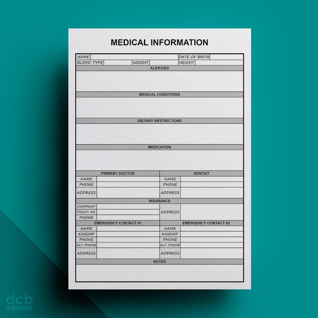 Medical Information Editable Printable - Etsy