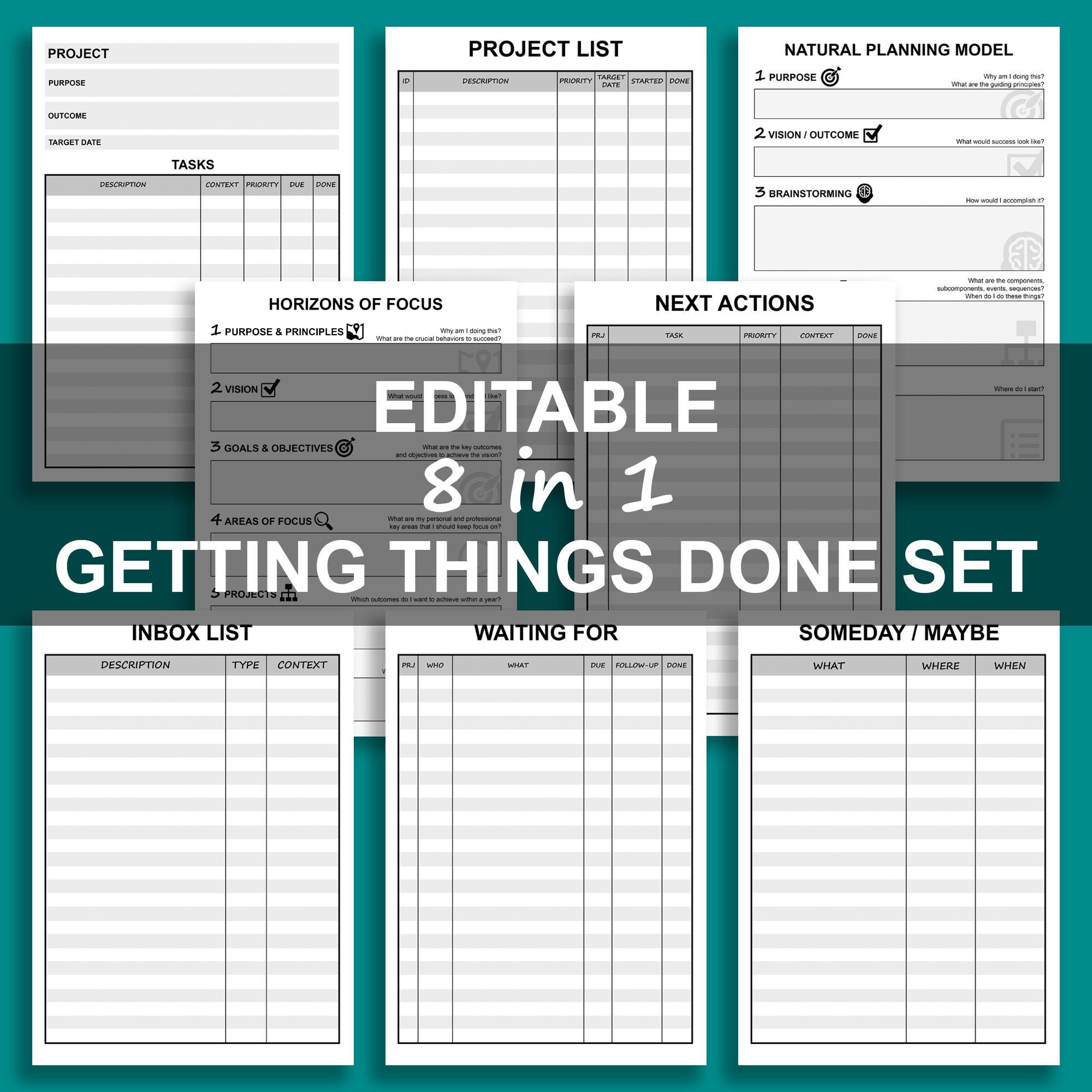 Getting Things Done GTD 8 in 1 Bundle Editable Printable Etsy Getting Things Done GTD 8 in 1 Bundle Editable Printable Etsy
