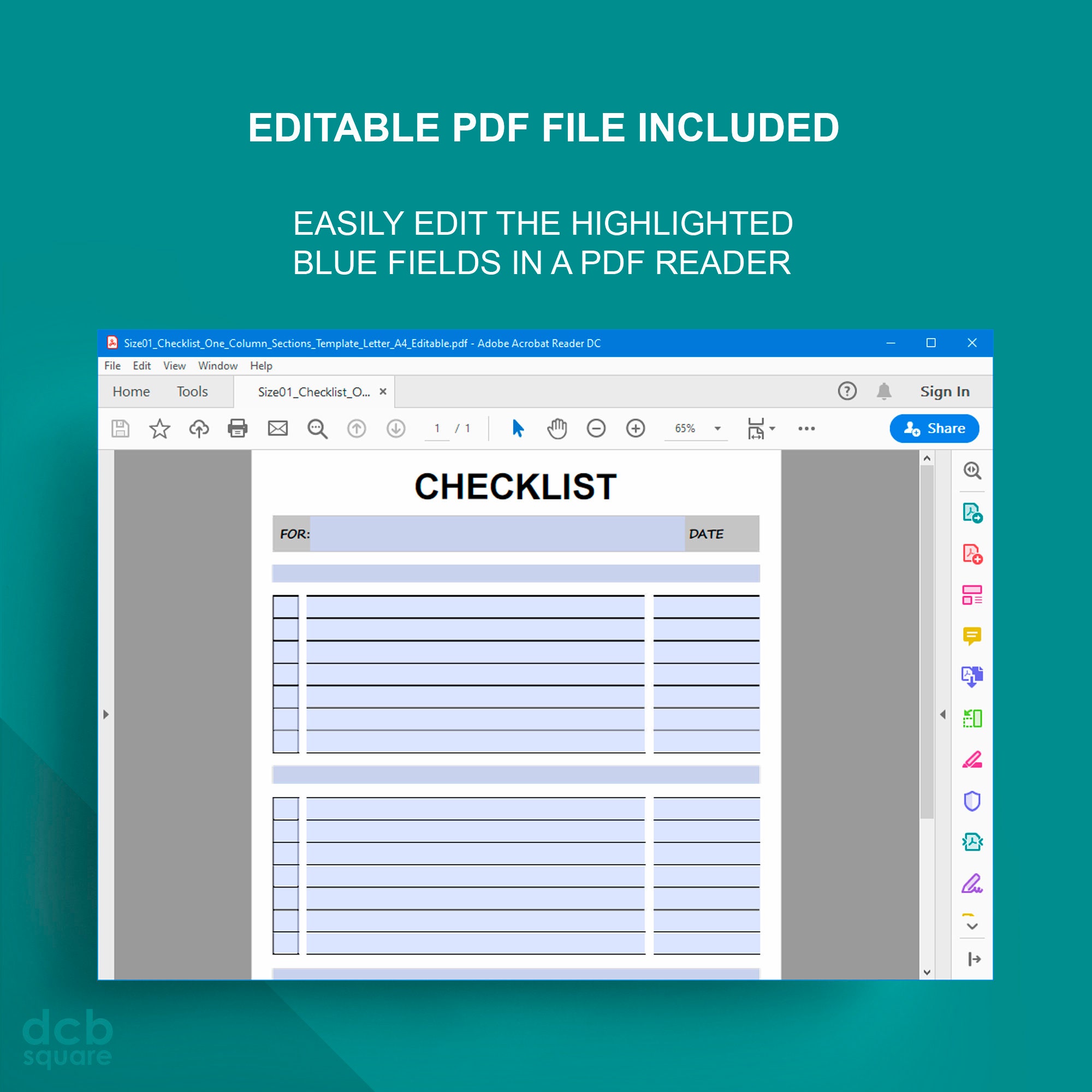 Checklist With One Column and Sections Editable Printable - Etsy