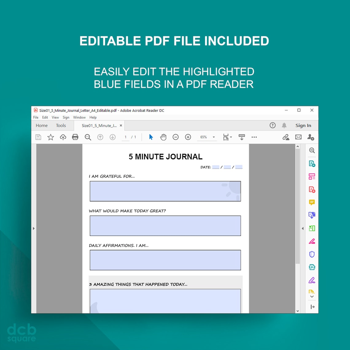 5 Minute Journal Editable Printable - Etsy