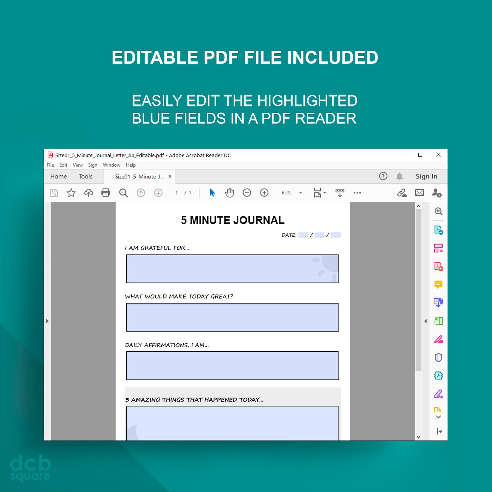 5 Minute Journal Editable Printable - Etsy
