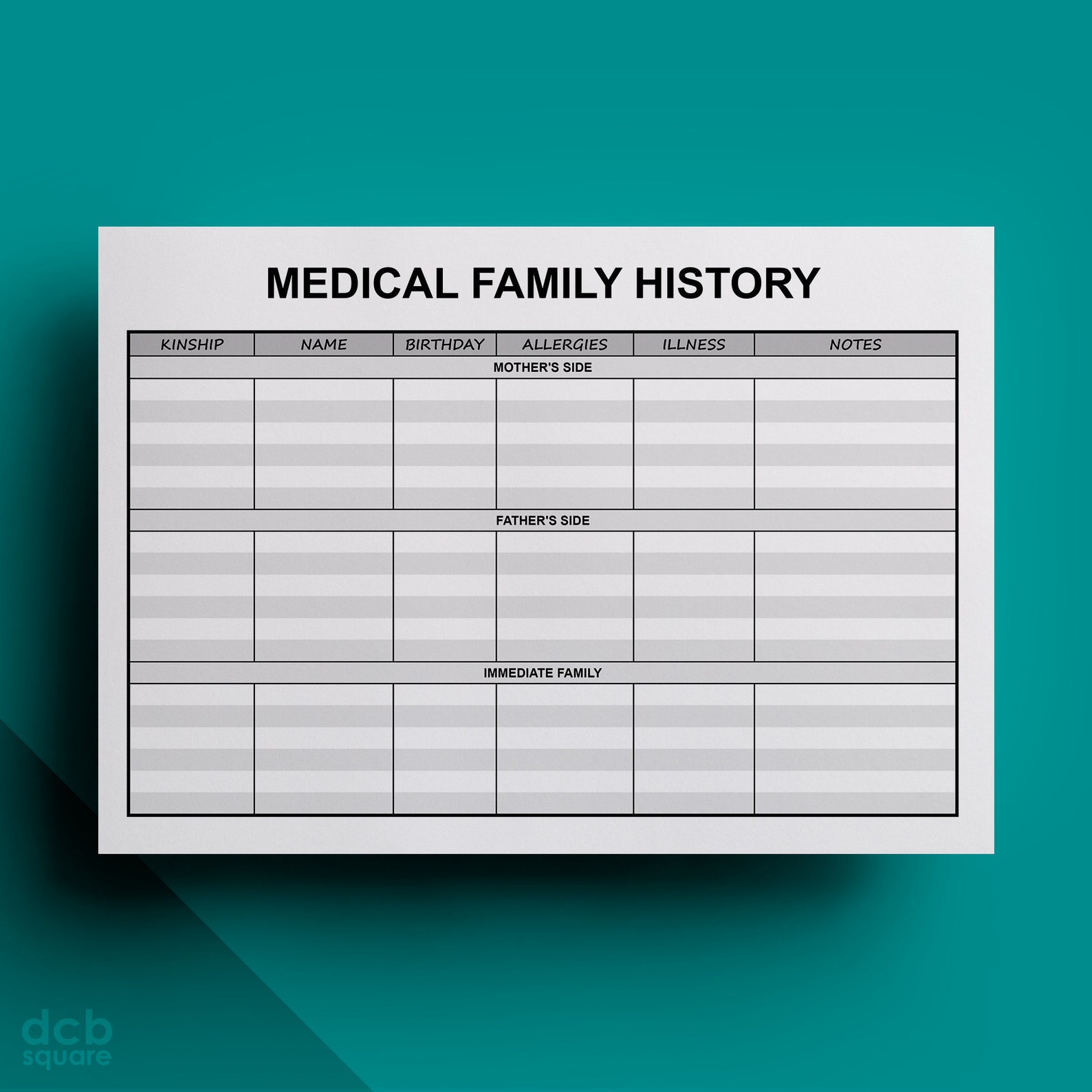 Medical Family History Editable Printable Etsy