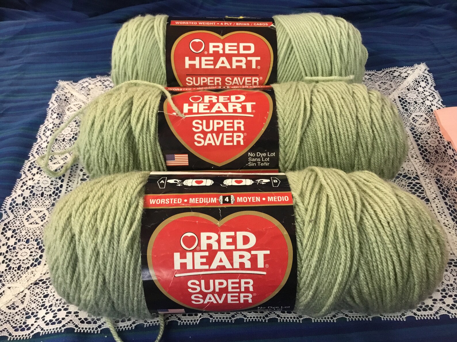 Red Heart Yarn. 3 Skeins of Frosty Green. Super Saver Etsy