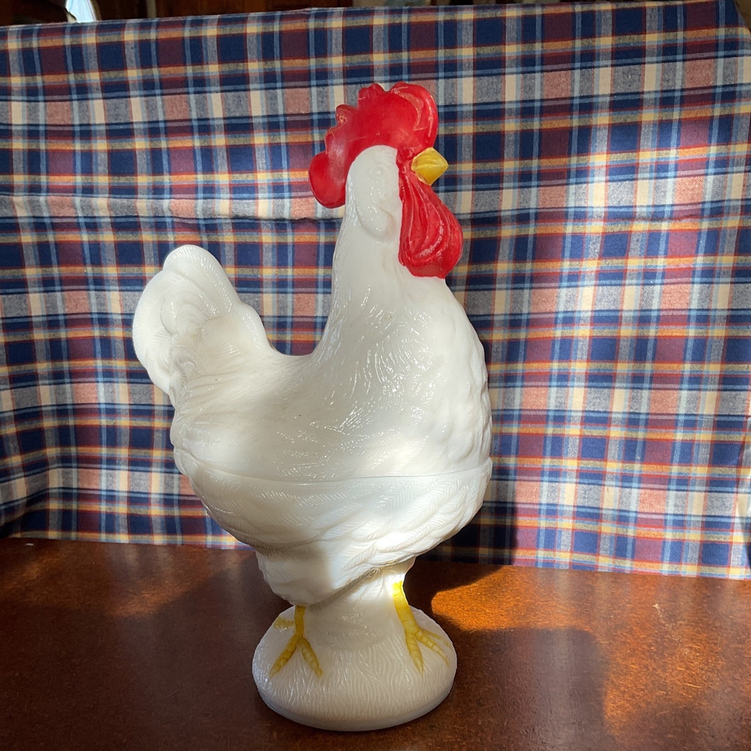 Rooster Candy Dish. Milk Glass Etsy
