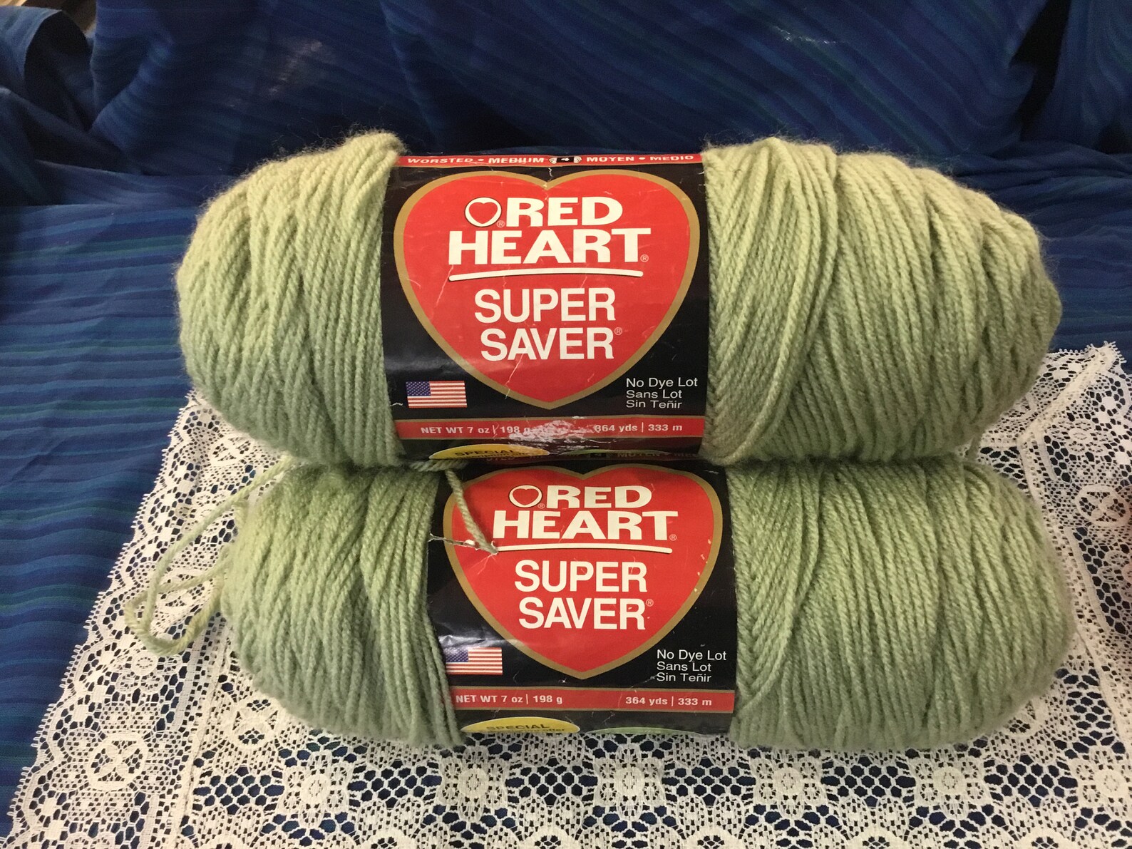 Red Heart Yarn. 3 Skeins of Frosty Green. Super Saver Etsy