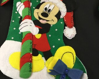 Handmade felt Christmas stocking with micky mouse vintage