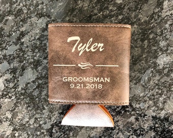 Groomsmen Gift Personalized Leather Can Holder Best Man Wedding Bachelor Party | More Colors Available!