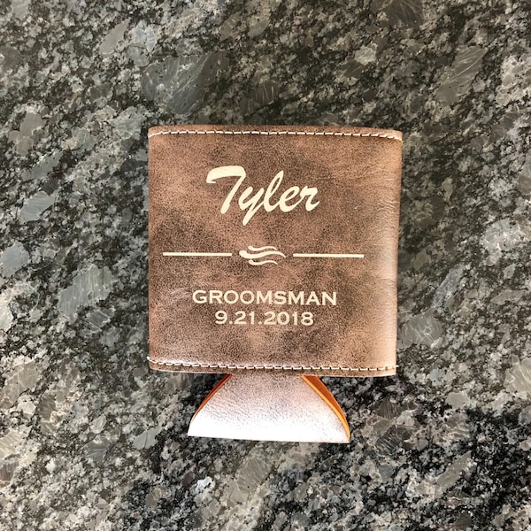 Groomsmen Gift Personalized Leather Can Holder Best Man Wedding Bachelor Party | More Colors Available!