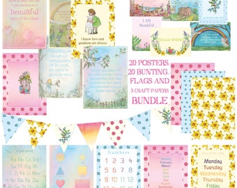 DIGITAL DOWNLOAD • Spring Bundle • Educational Poster Set • Homeschool Printables • Boho Rainbow Kids Room Wall Art