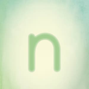 May include: A light green letter "n" on a light green and blue background.