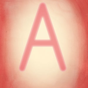 May include: A bright pink letter A on a red and orange watercolour background.