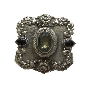 Silver Western Rose Belt Buckle with Vintage Glass Stones - Pewter Alloy Black Diamond Crystal by Moulin Rouge