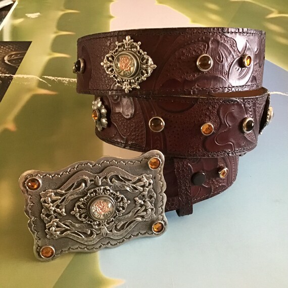Nocona Western Leather Concho Belt - Women's Belts in Brown