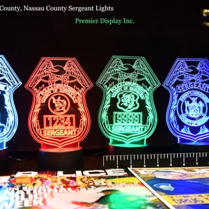 NYPD Nassau and Suffolk Police Sergeant Badge Gift Light - Color Changing Desk Light - Select Design or request your own Best Police Gift