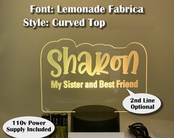 Personalized Name LED Night Light (Curved Top) with Power Adapter