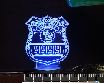 NYPD Nassau and Suffolk Police Badge Gift Light - Color Changing Desk Light - Select Design or request your own Best Police Gift