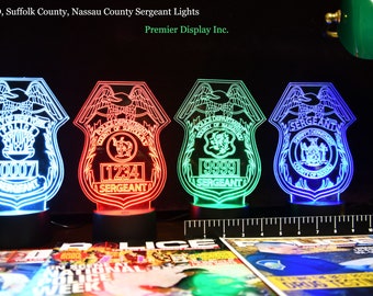 NYPD Nassau and Suffolk Police Sergeant Badge Gift Light - Color Changing Desk Light - Select Design or request your own Best Police Gift