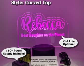Personalized Name LED Night Light (Curved Top) with Power Adapter